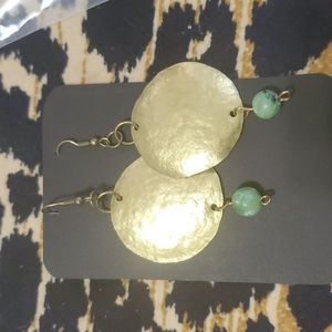 THANDMADE EARRINGS HANDCRAFTED GOLD COLOR DANGLES WITH JADE BEAD